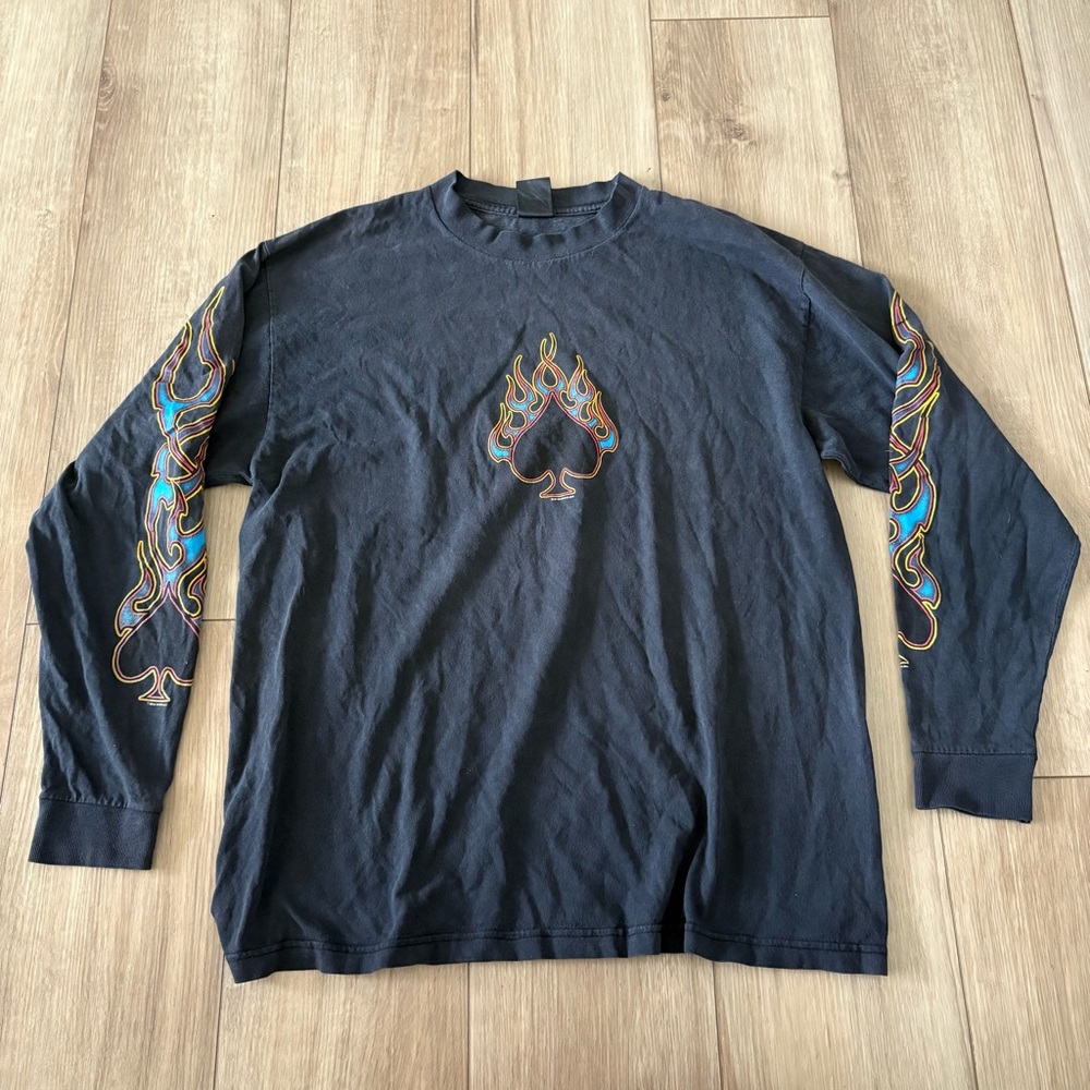 Vintage Southern Cycle Flaming Ace Of Spades Long Sleeve Shirt‎ Size Medium